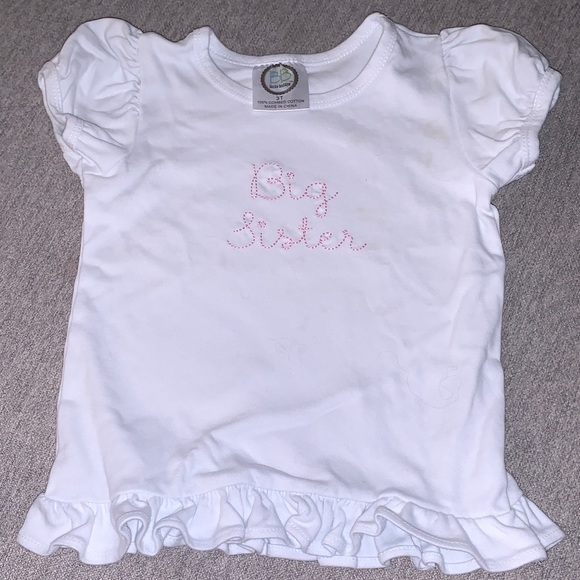 White 'Big Sister' and 'Little Sister' Embroidered Kids 3T Shirt and Baby Gown - Picture 5 of 13